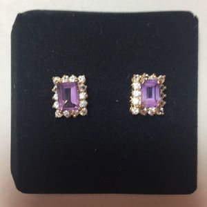 New Purple Crystal Square Earrings